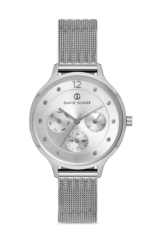 DAVID GUNER GÜMÜŞ KAPLAMALI BEYAZ KADRANLI KADIN KOL SAATİ - DG-8120LC-A1