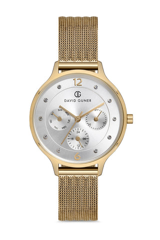 DAVID GUNER SARI KAPLAMALI BEYAZ KADRANLI KADIN KOL SAATİ - DG-8120LC-B1