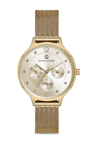 DAVID GUNER SARI KAPLAMALI SARI KADRANLI KADIN KOL SAATİ - DG-8120LC-B4