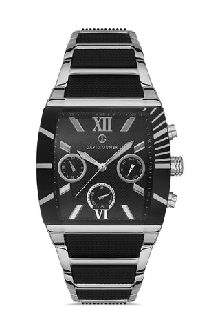 David Guner Black Dial Silver Black Coated Men's Watch