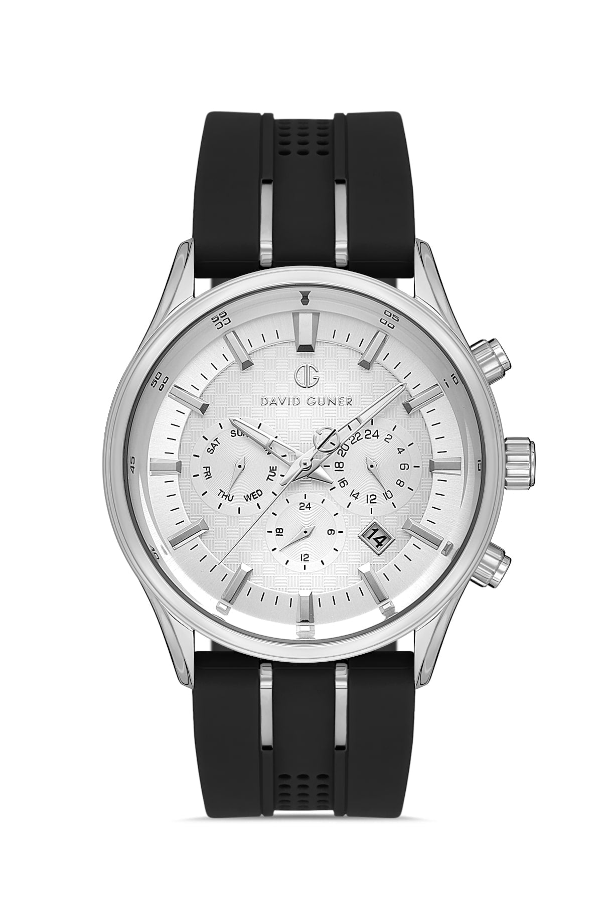 DAVID GUNER Men's Watch with Silver Dial and Black Silicone Band