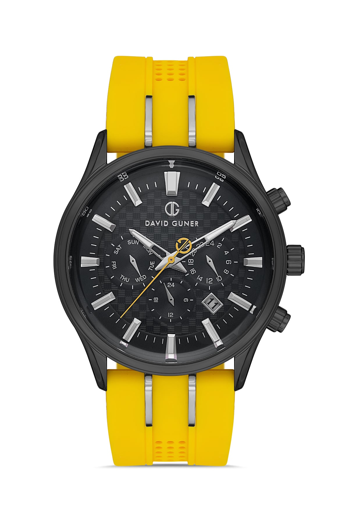 DAVID GUNER Men's Wristwatch with Yellow Silicone Strap