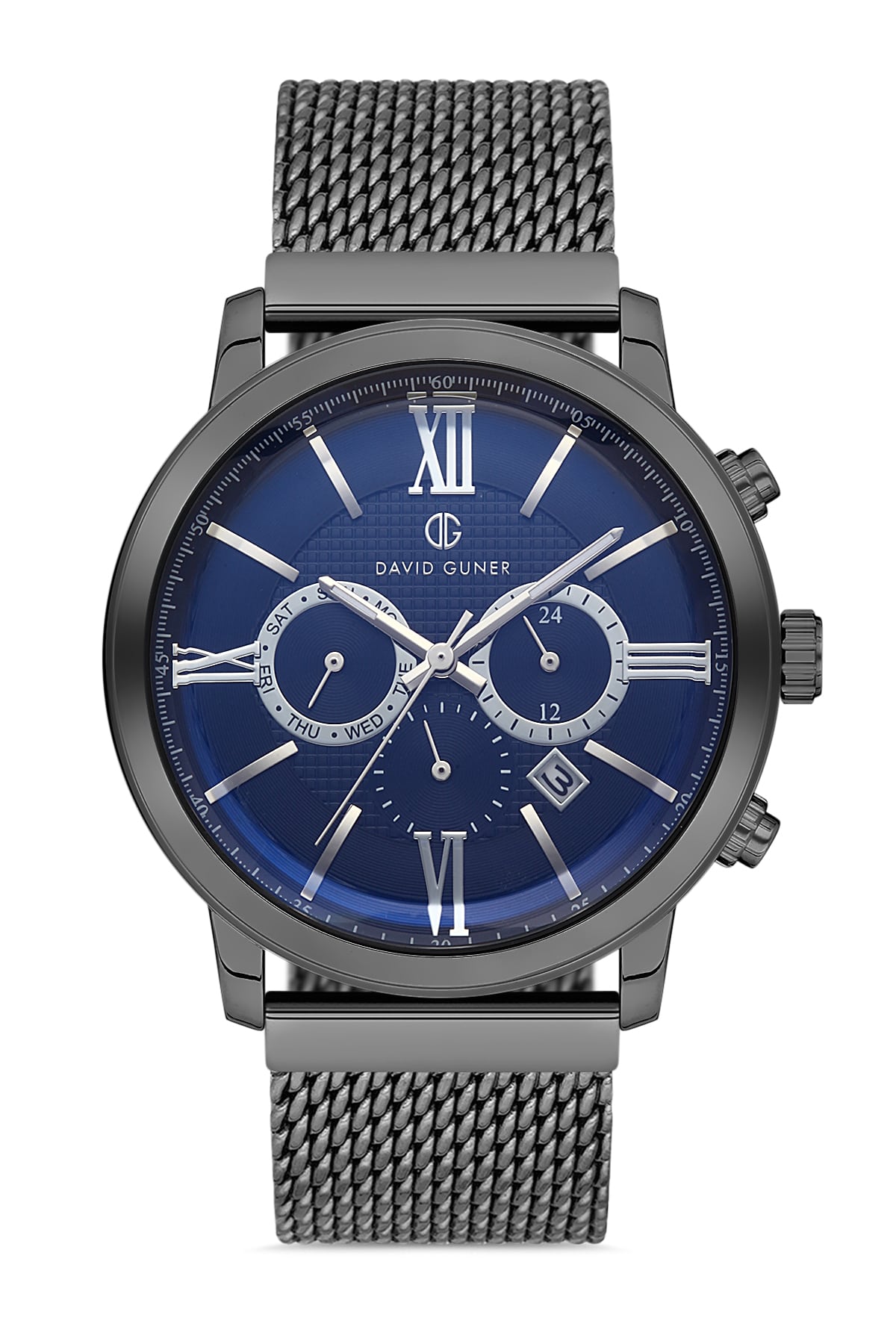 Davıd Guner Blue Dial Men's Wristwatch with Steel Knitted Strap
