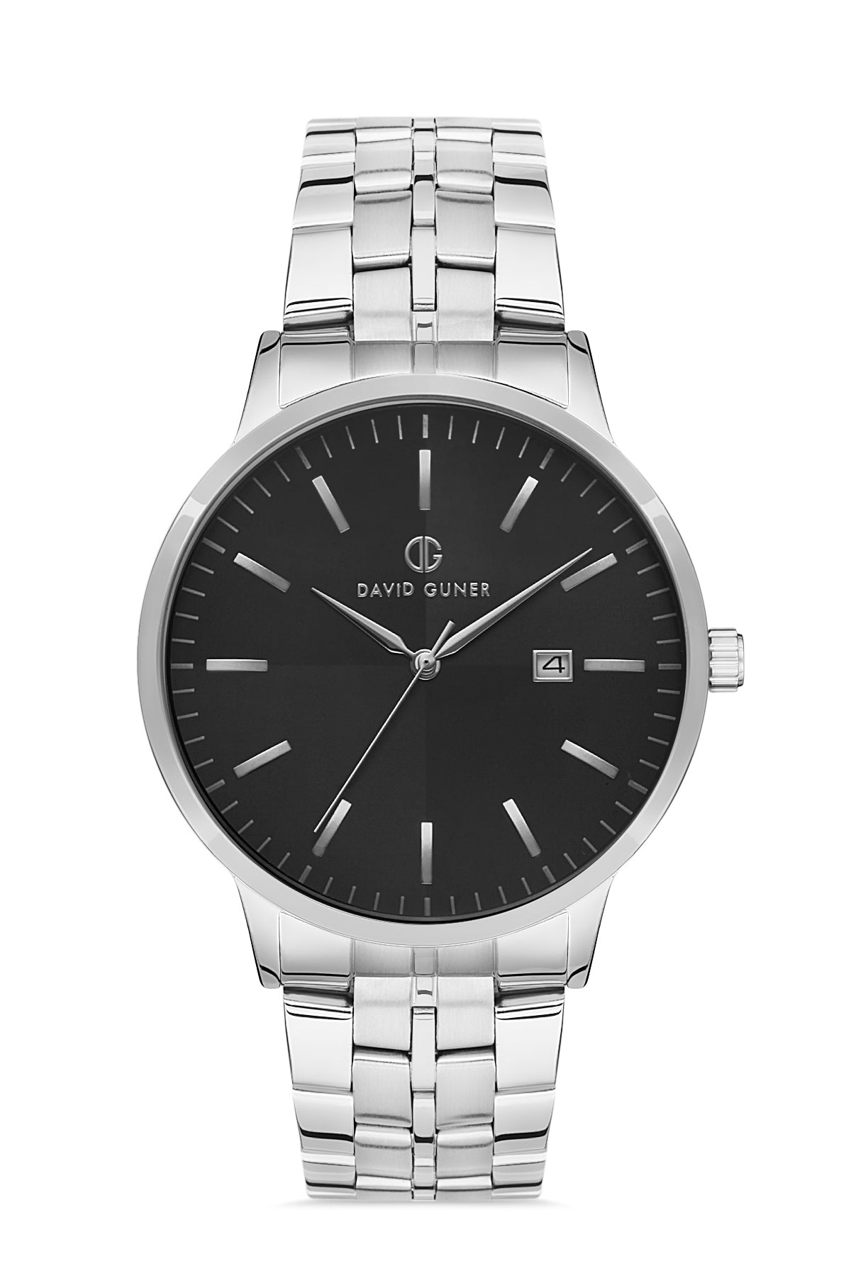 DAVID GUNER Silver Plated Black Dial Calendar Men's Wristwatch 