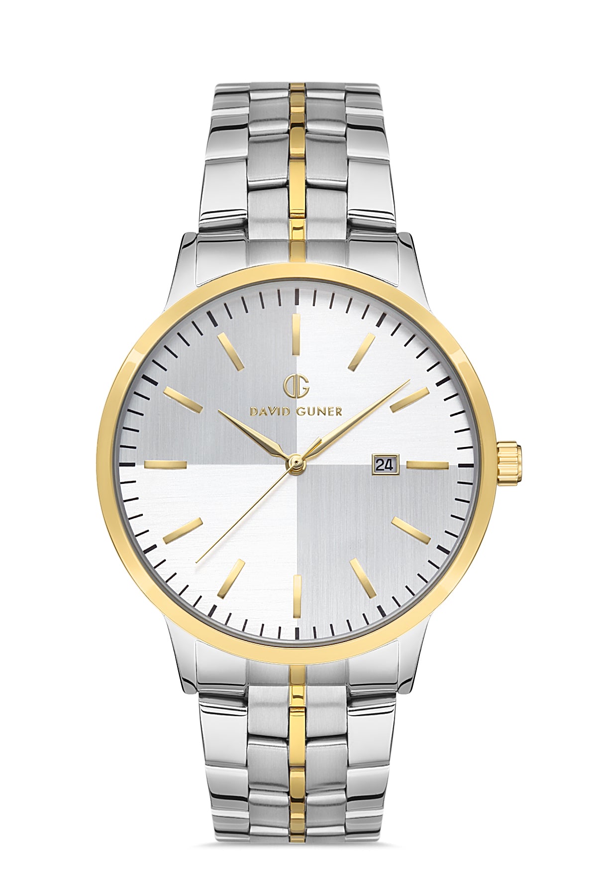DAVID GUNER Yellow and White Coated Calendar Men's Wristwatch