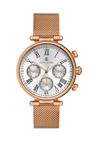 DAVID GUNER Rose Plating Steel Braided Band Women's Watch