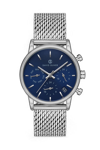 DAVID GUNER GÜMÜŞ KAPLAMALI MAVİ KADRANLI KADIN KOL SAATİ - DG-8322LC-A3