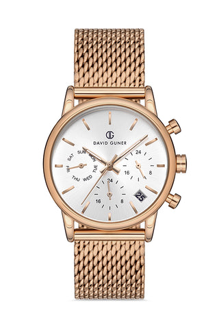 DAVID GUNER ROSE KAPLAMALI BEYAZ KADRANLI KADIN KOL SAATİ - DG-8322LC-C1