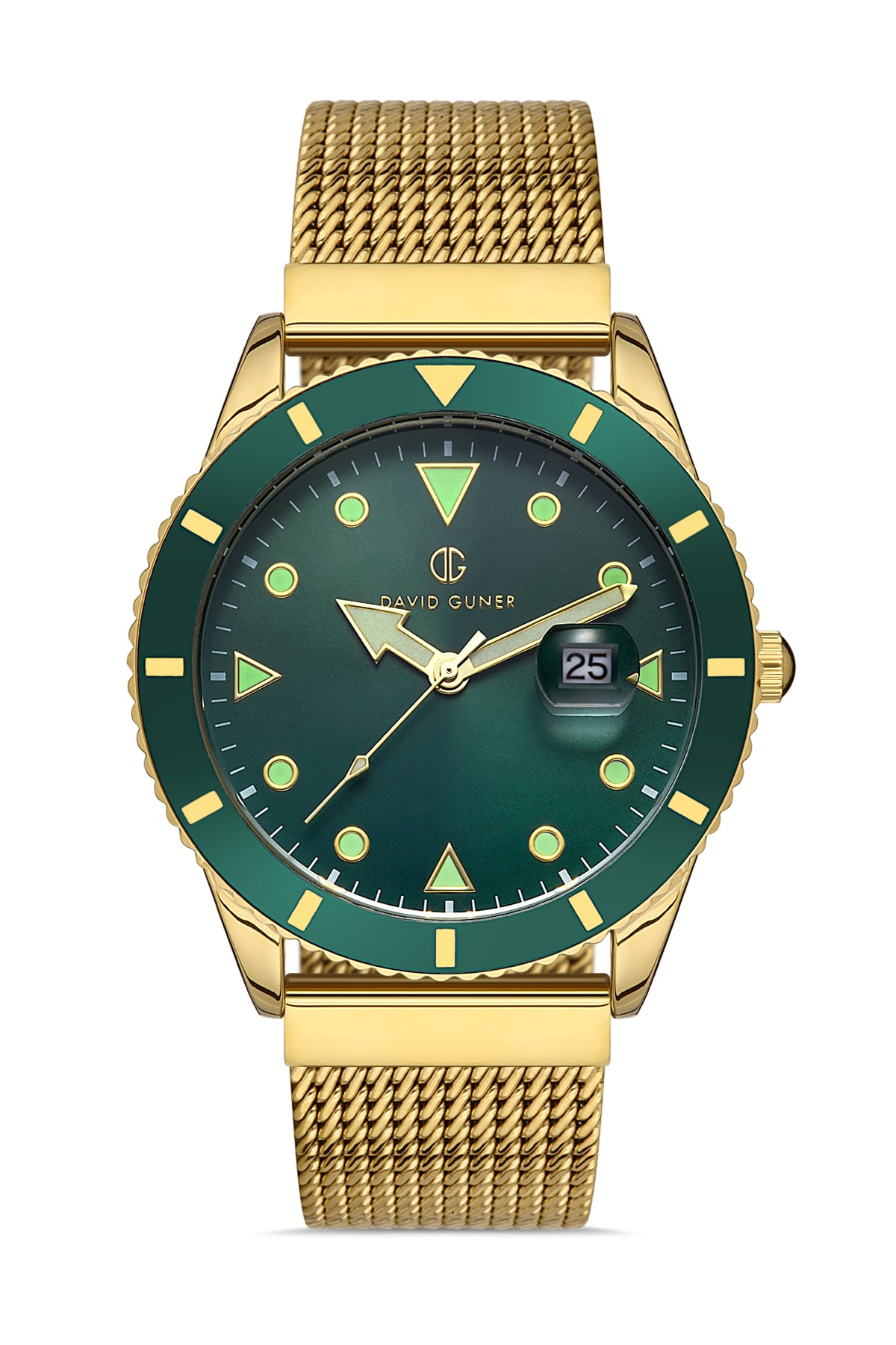 Davıd Guner Green Dial Men's Wristwatch with Steel Knitted Strap