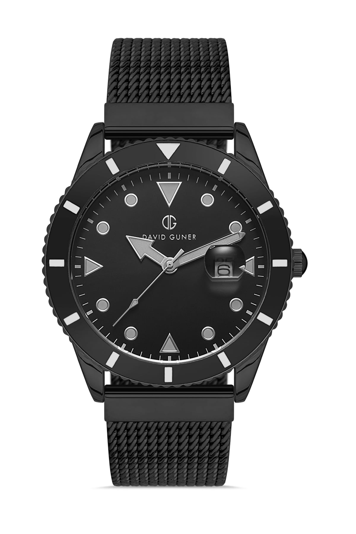 Davıd Guner Gun Coated Calendar Men's Wristwatch with Steel Braided Strap