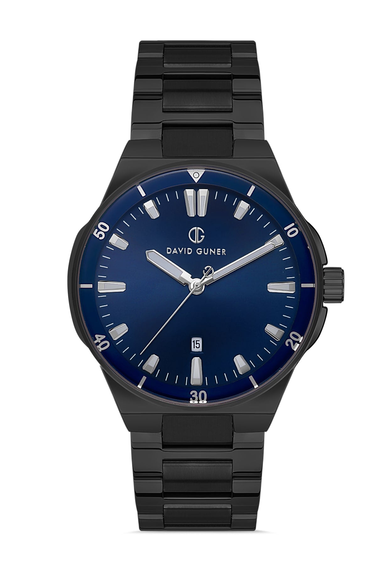 DAVID GUNER Men's Wristwatch with Dark Blue Dial and Black Strap Calendar