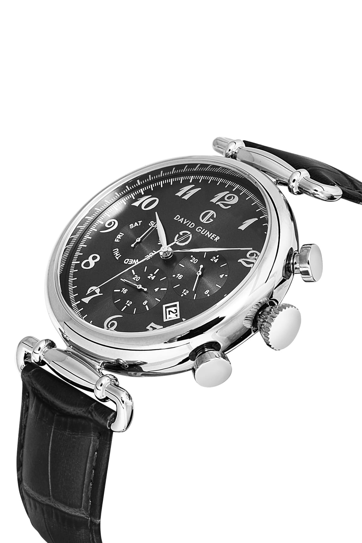DAVID GUNER Men's Watch with Black Dial and Black Leather Strap