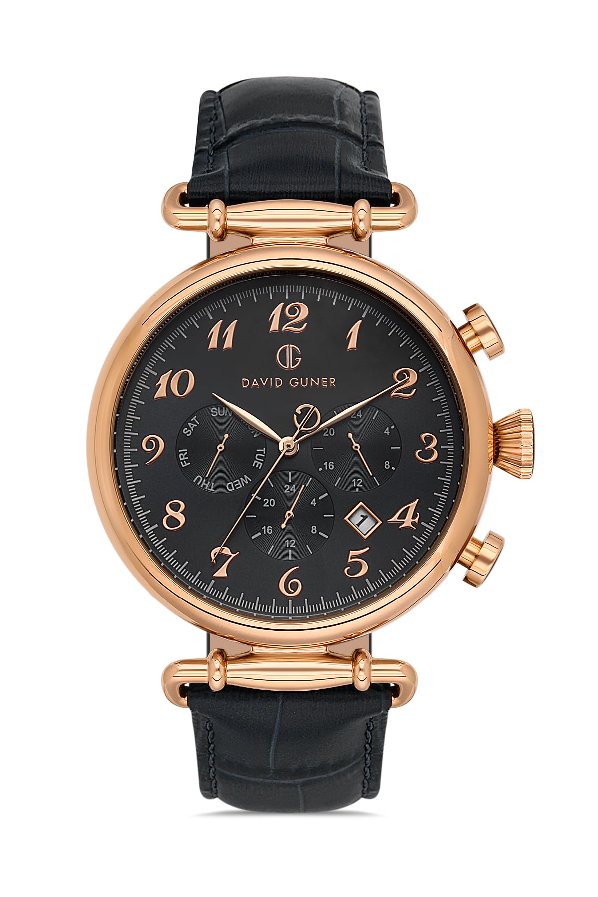 DAVID GUNER Rose-Coated Black Dial Multifunctional Men's Wristwatch