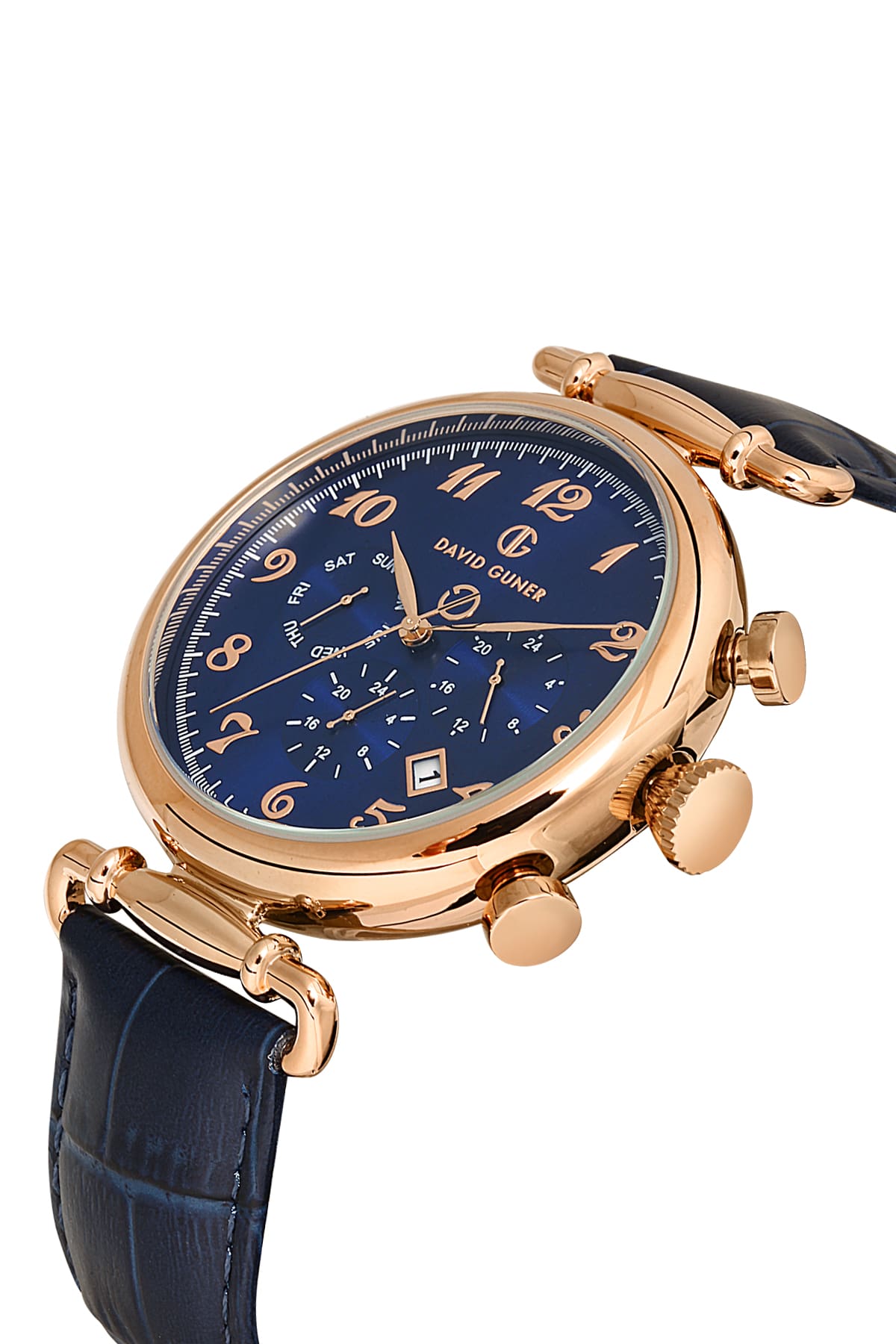 AVID GUNER Rose Coated Dark Blue Dial Leather Coderon Men's Wristwatch