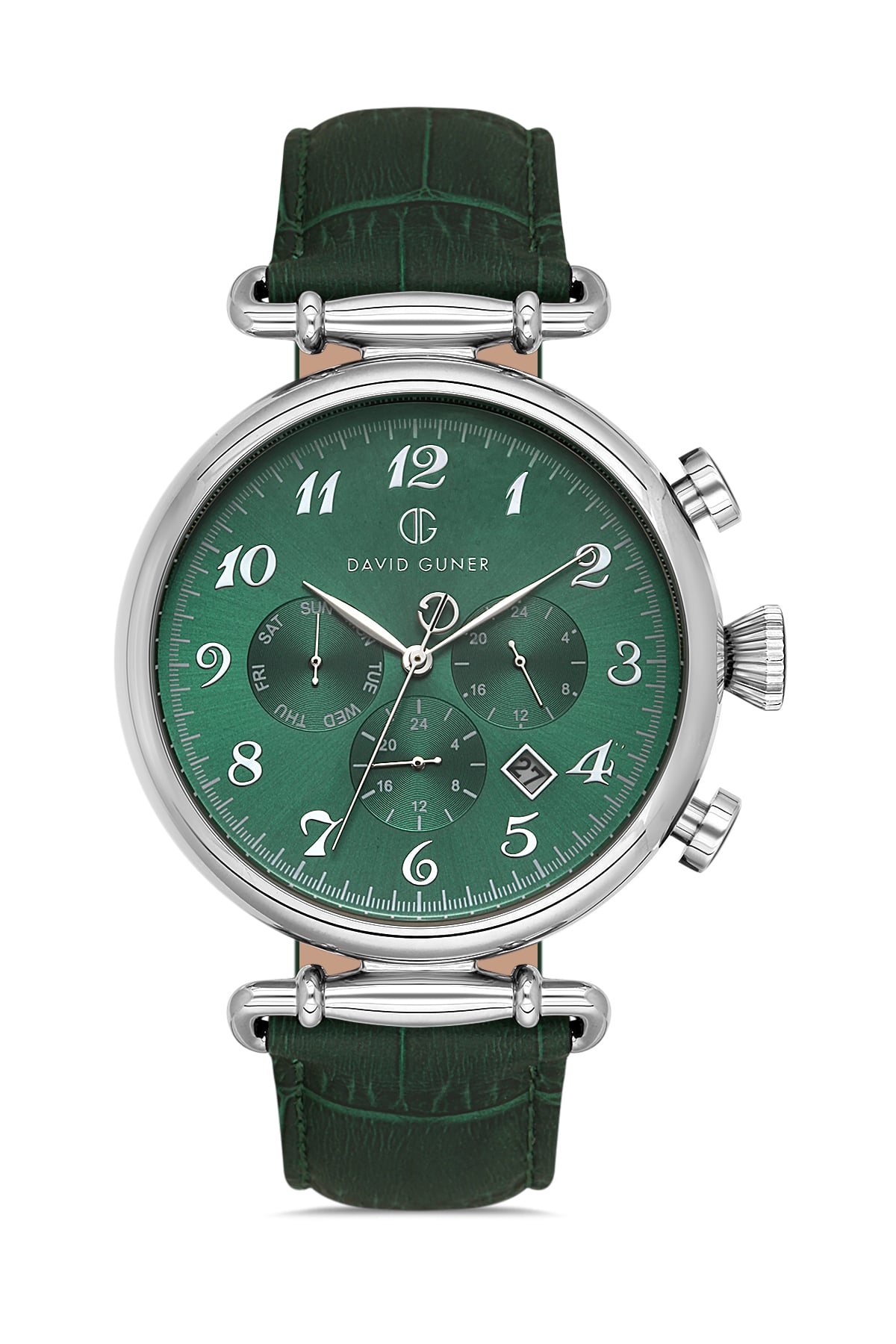 DAVID GUNER Silver Plated Green Dial Men's Wristwatch with Leather Strap
