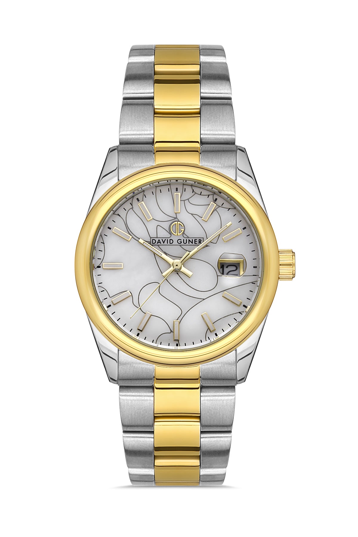 DAVID GUNER Yellow and White Coated Women's Wristwatch with Calendar