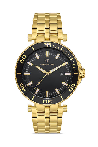 DAVID GUNER Men's Watch with Black Dial and Yellow Coated Calendar
