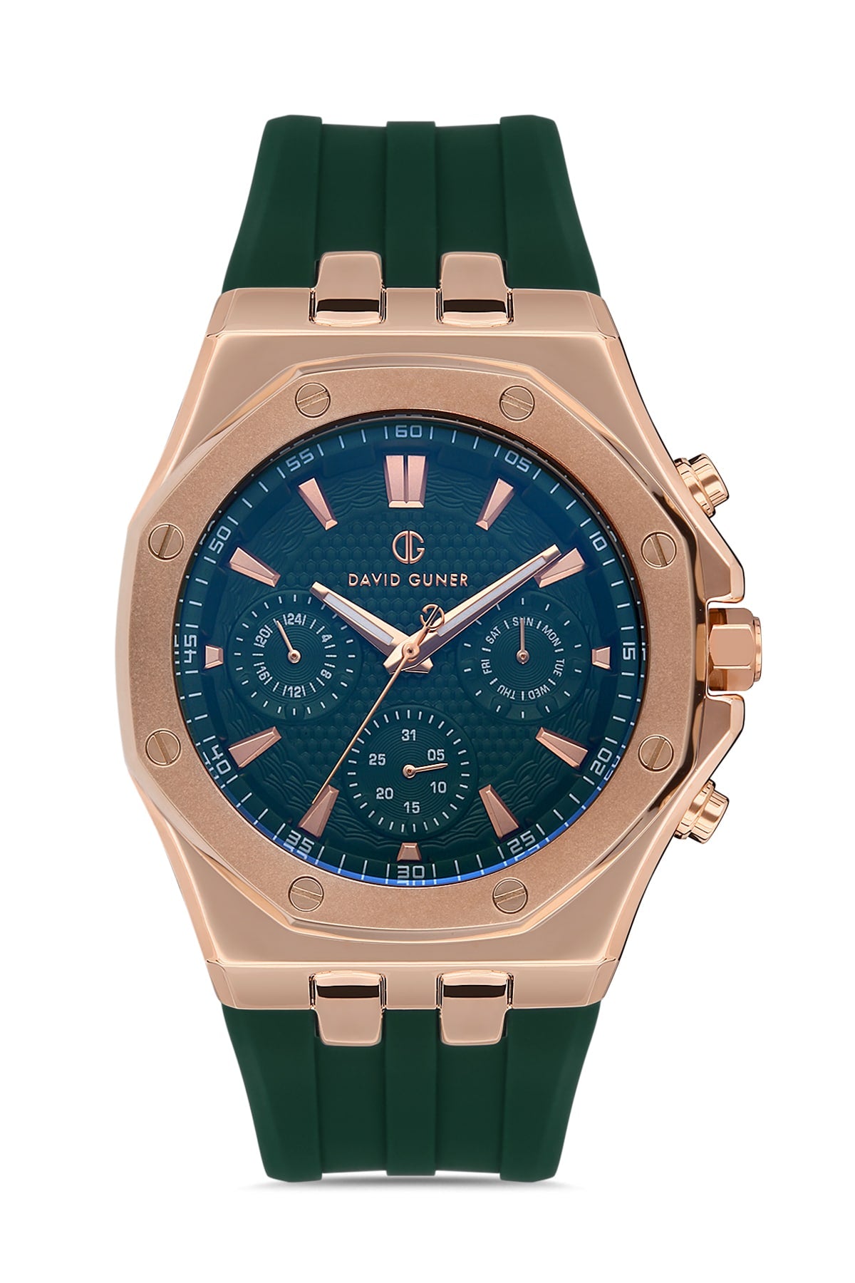DAVID GUNER Rose-Coated Green Dial Multifunctional Men's Wristwatch