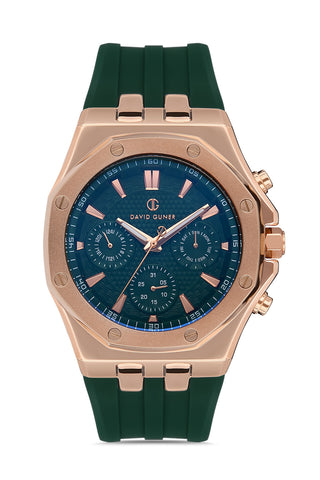 DAVID GUNER Rose-Coated Green Dial Multifunctional Men's Watch