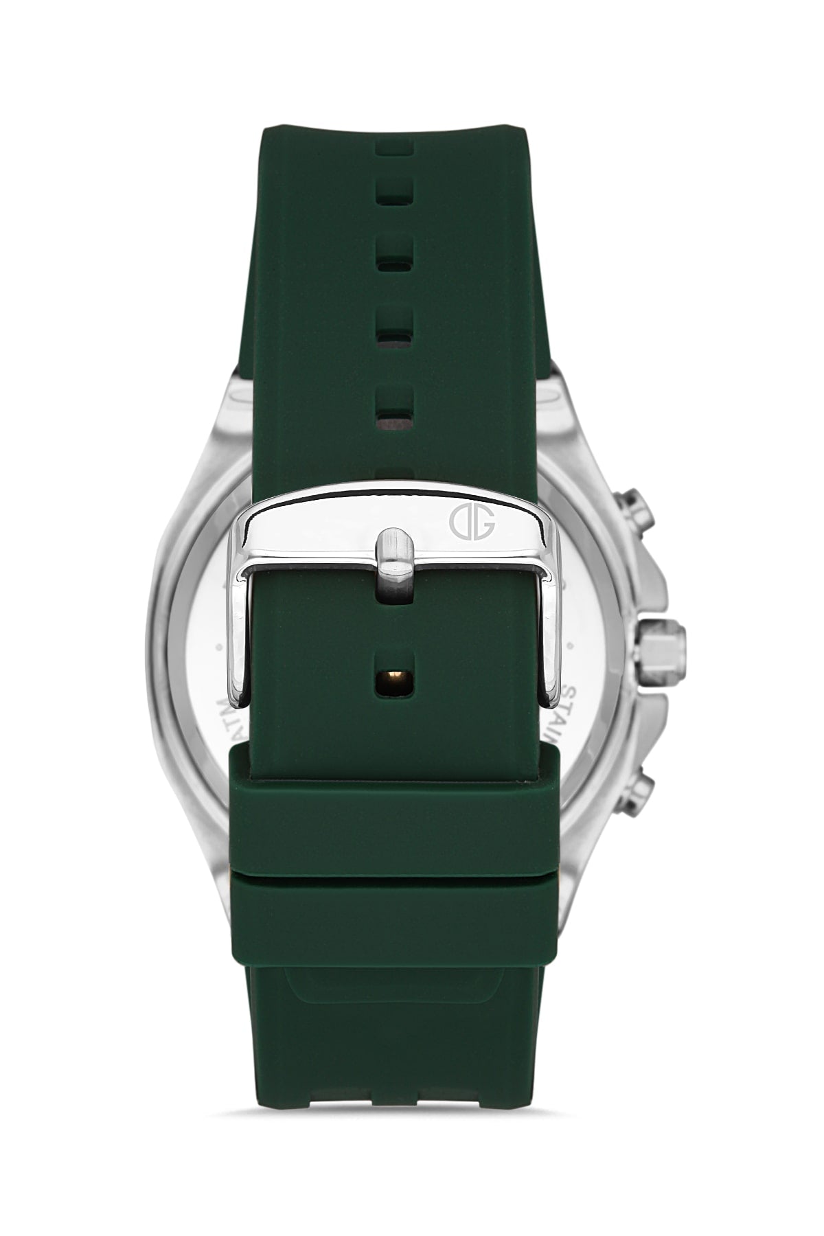 DAVID GUNER Silver Plated Men's Wristwatch with Green Silicone Strap