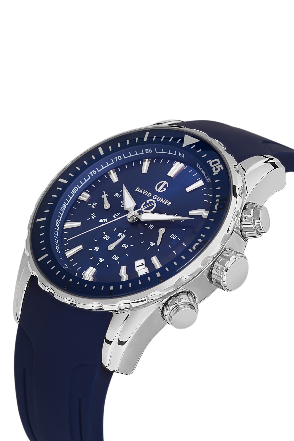 DAVID GUNER Multifunctional Silver Blue Coated Men's Wristwatch