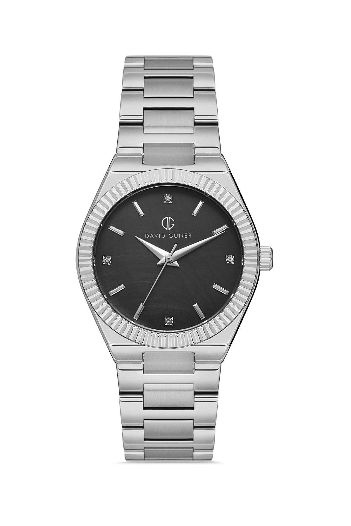 DAVID GUNER Silver Plated Black Dial Women's Wristwatch