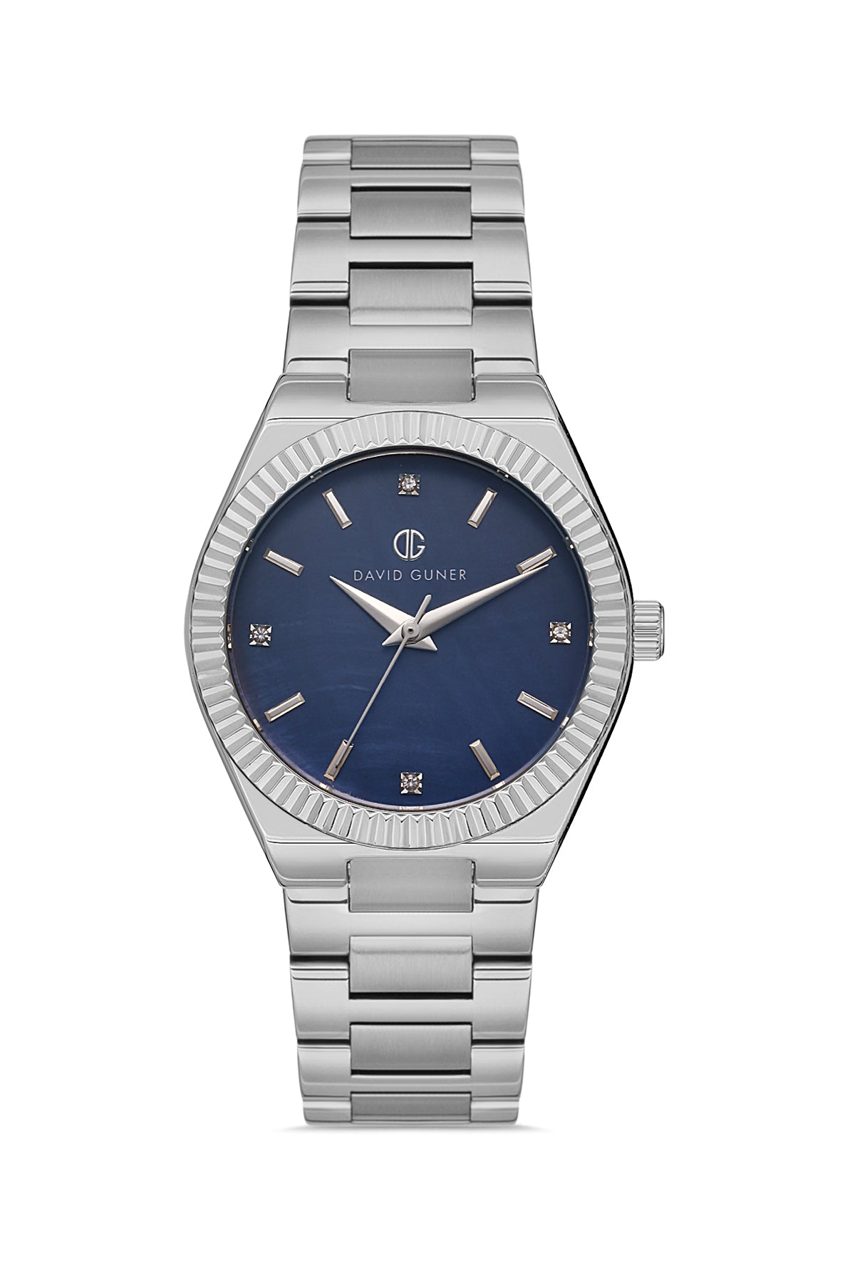 DAVID GUNER Silver Plated Blue Dial Women's Wristwatch