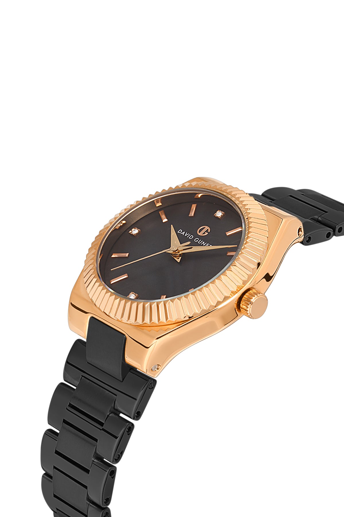 DAVID GUNER Rose-Coated Black Dial Women's Wristwatch