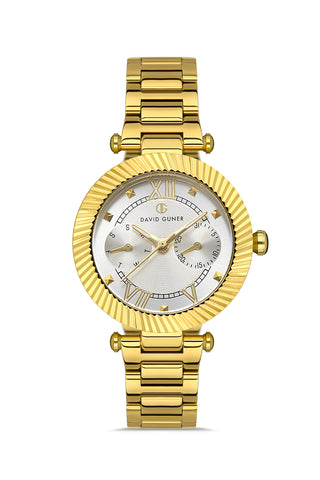 DAVID GUNER Silver Dial Yellow Coated Women's Watch
