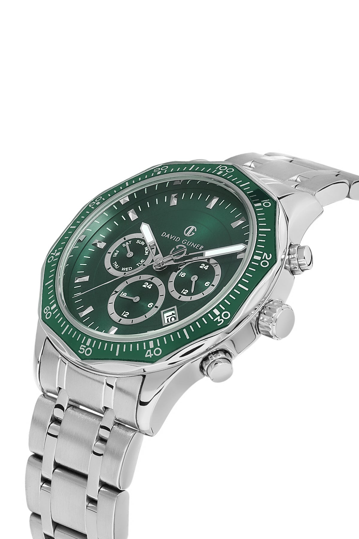 DAVID GUNER Green Dial Silver Plated Men's Wristwatch