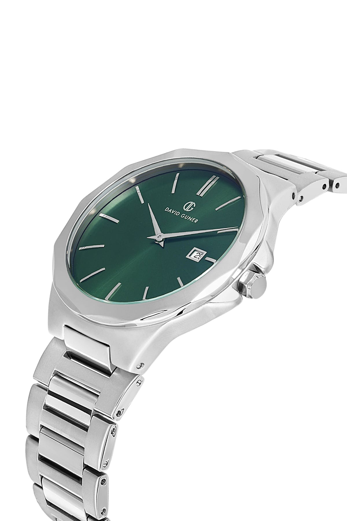 DAVID GUNER Green Dial Silver Plated Calendar Men's Wristwatch