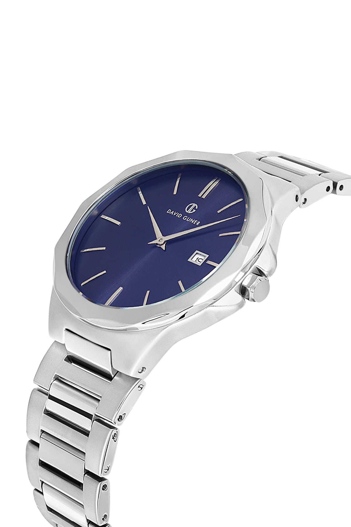 DAVID GUNER Men's Wristwatch with Dark Blue Dial and Silver Plated Calendar