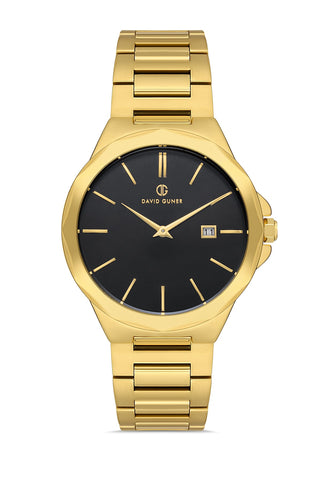 DAVID GUNER Men's Watch with Black Dial and Yellow Coated Calendar