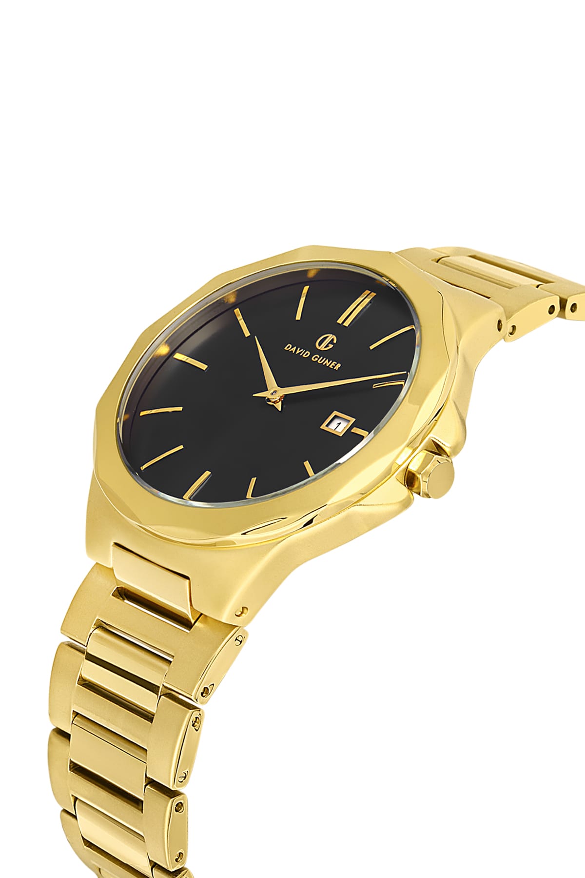 DAVID GUNER Men's Wristwatch with Black Dial and Yellow Coated Calendar