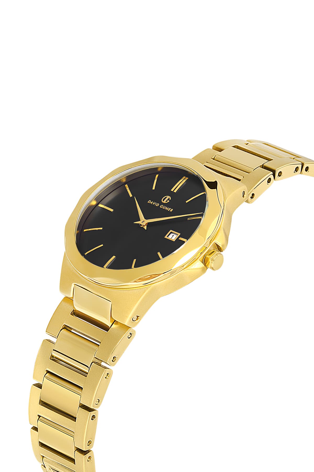 DAVID GUNER Women's Wristwatch with Black Dial and Yellow Coated Calendar
