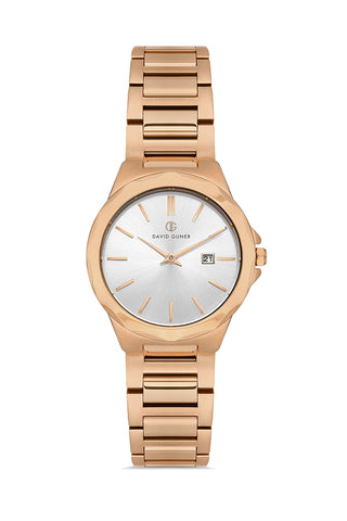 DAVID GUNER Silver Dial Rose Plating Calendar Women's Watch