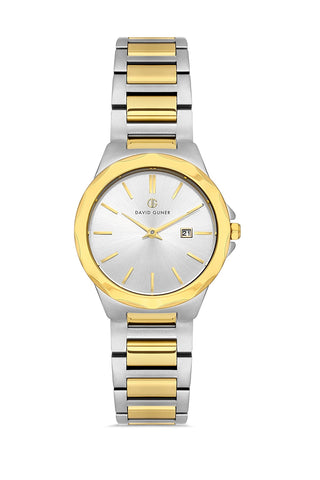 DAVID GUNER Silver Dial Yellow Silver Plating Women's Watch with Calendar