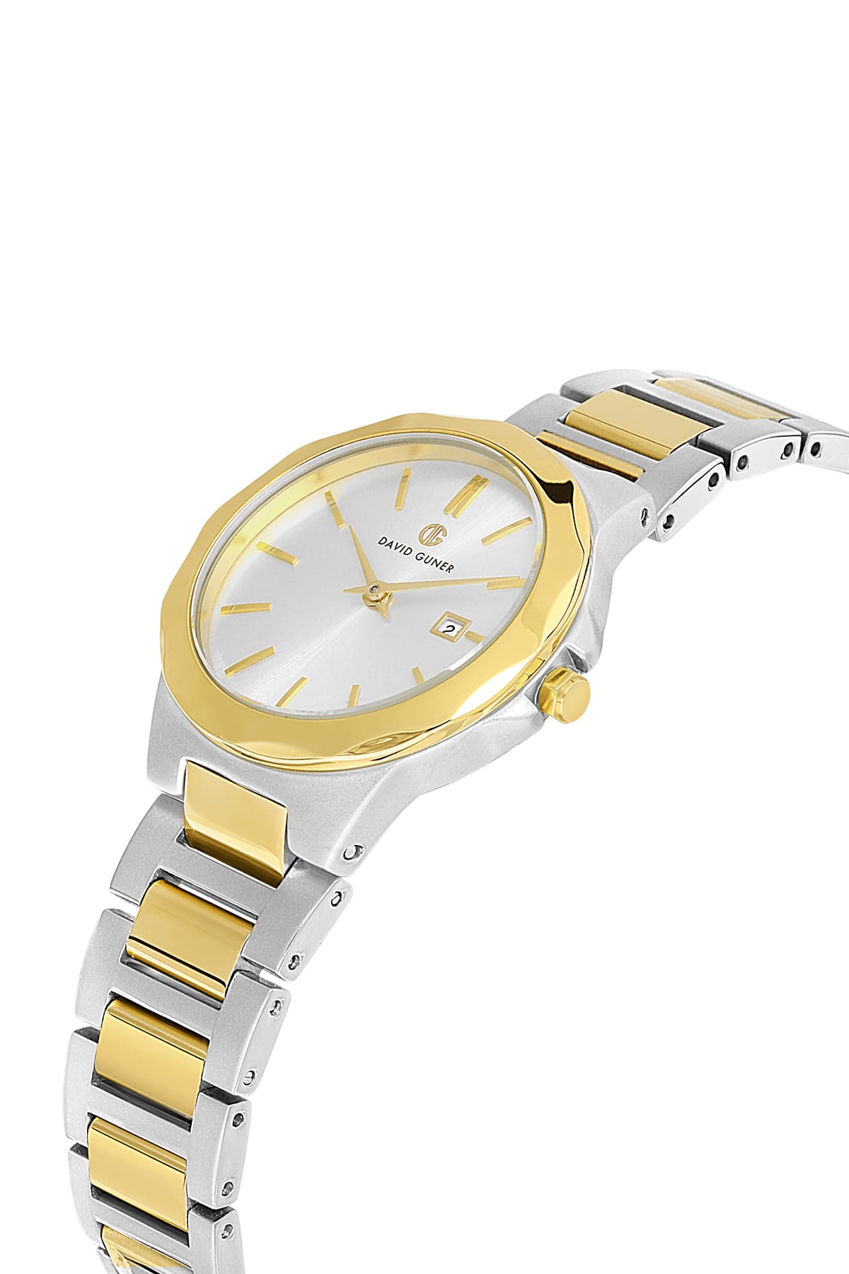 DAVID GUNER Silver Dial Yellow Silver Plated Women's Wristwatch with Calendar