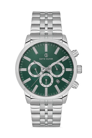 DAVID GUNER Silver Plating Green Dial Multifunctional Men's Watch