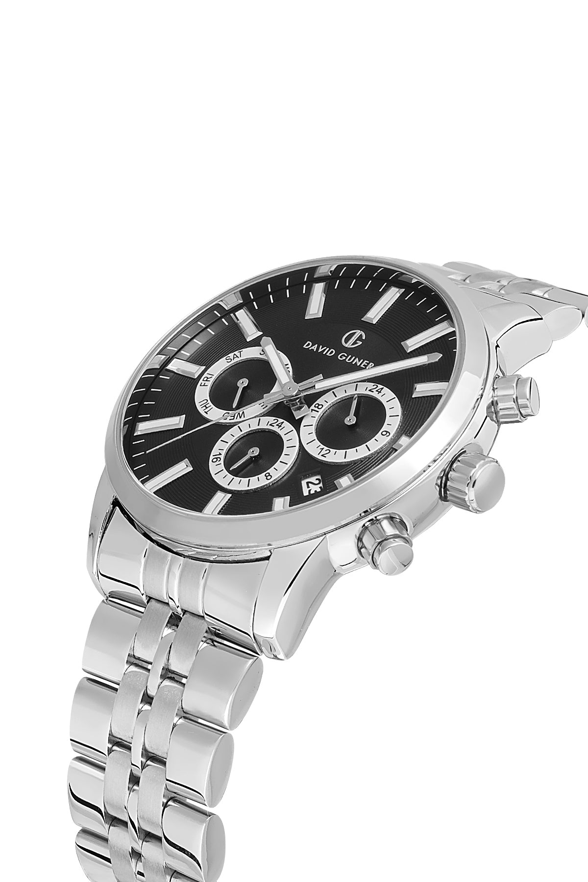 DAVID GUNER Silver Plated Black Dial Multifunctional Men's Wristwatch 