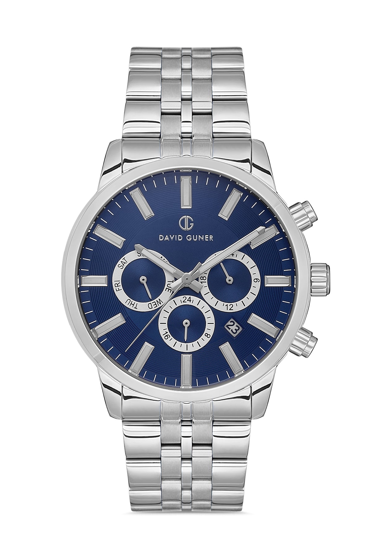 DAVID GUNER Silver Plated Blue Dial Multifunctional Men's Wristwatch