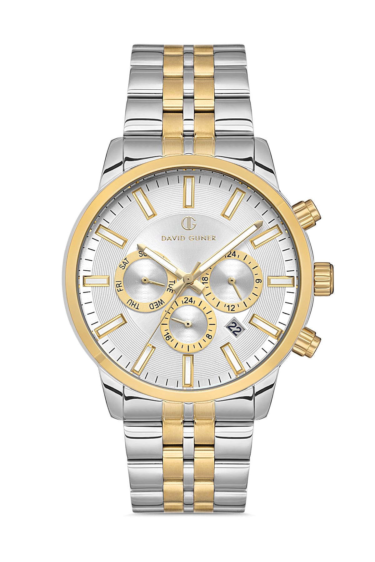 DAVID GUNER Yellow White Plated Silver Dial Multifunctional Men's Wristwatch