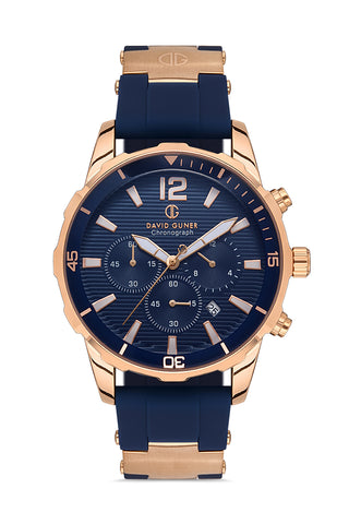 DAVID GUNER Mavi Kadranlı Rose Detaylı Mavi Silikon Kayışlı Erkek Kol Saati - DG-8456GD-T3