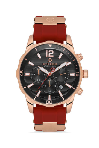 DAVID GUNER Siyah Kadranlı Rose Detaylı Kırmızı Silikon Kayışlı Erkek Kol Saati - DG-8456GD-ZT2