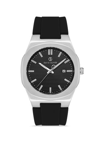 DAVID GUNER Silver Black Coated Black Dial Men's Watch