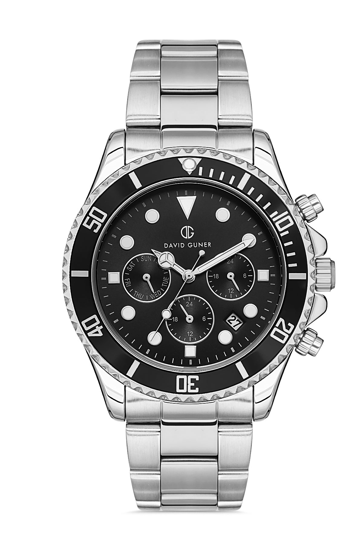 DAVID GUNER Silver Plated Black Dial Multifunctional Men's Wristwatch 