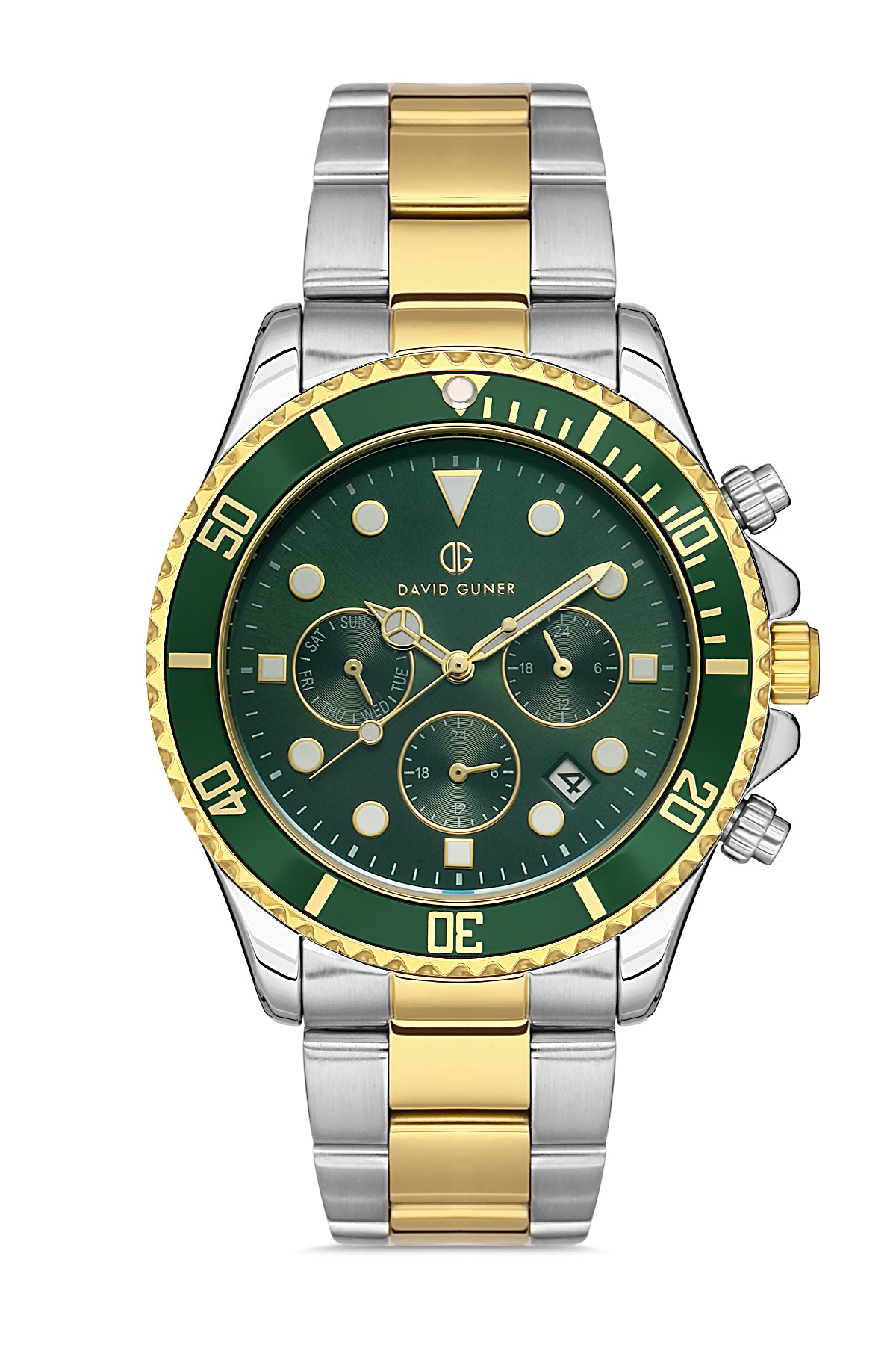 DAVID GUNER Green Dial Yellow White Coated Multifunctional Men's Wristwatch