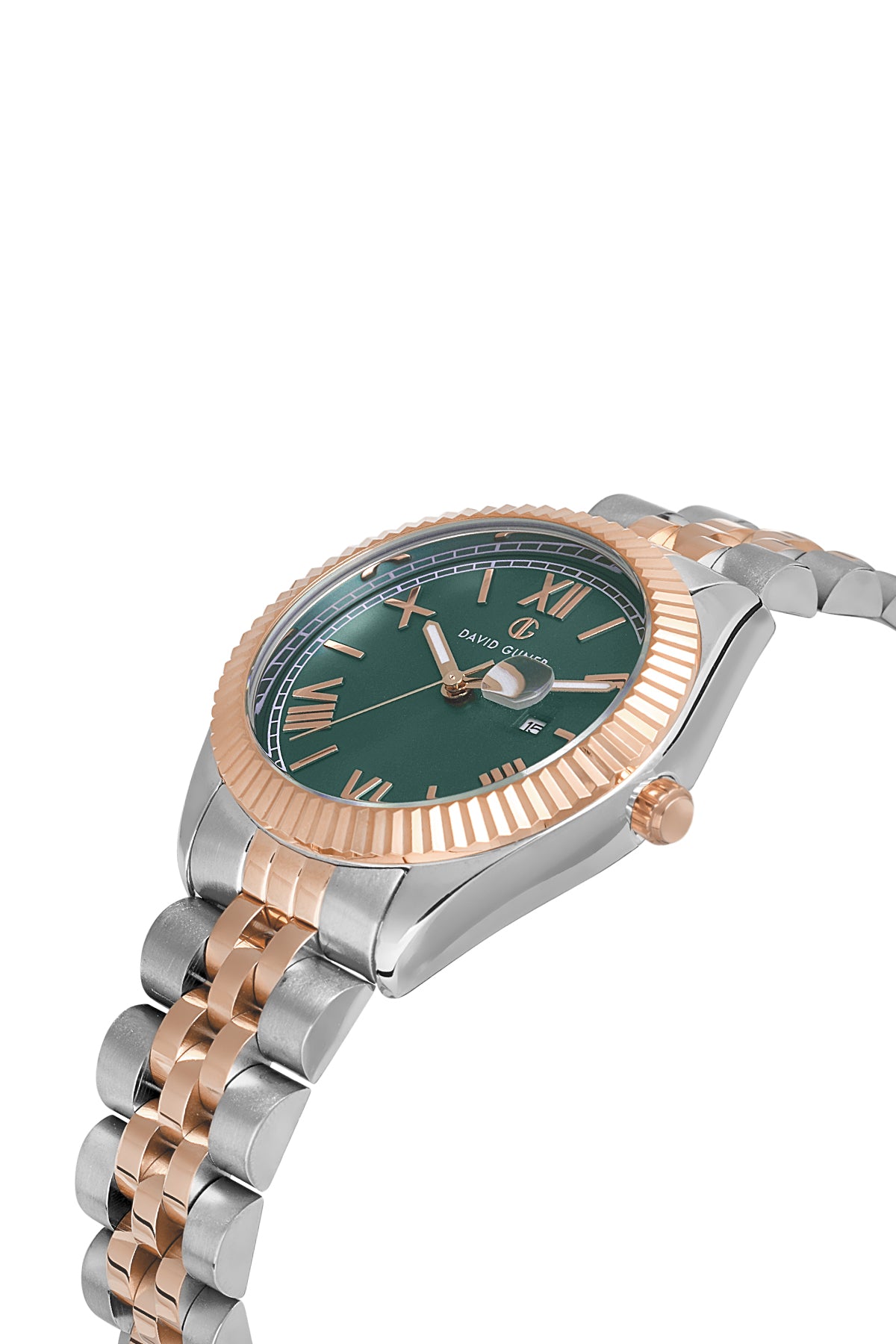 David Guner Rose White Coated Green Dial Calendar Women's Wristwatch