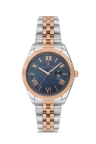 David Guner Rose White Coated Calendar Women's Watch