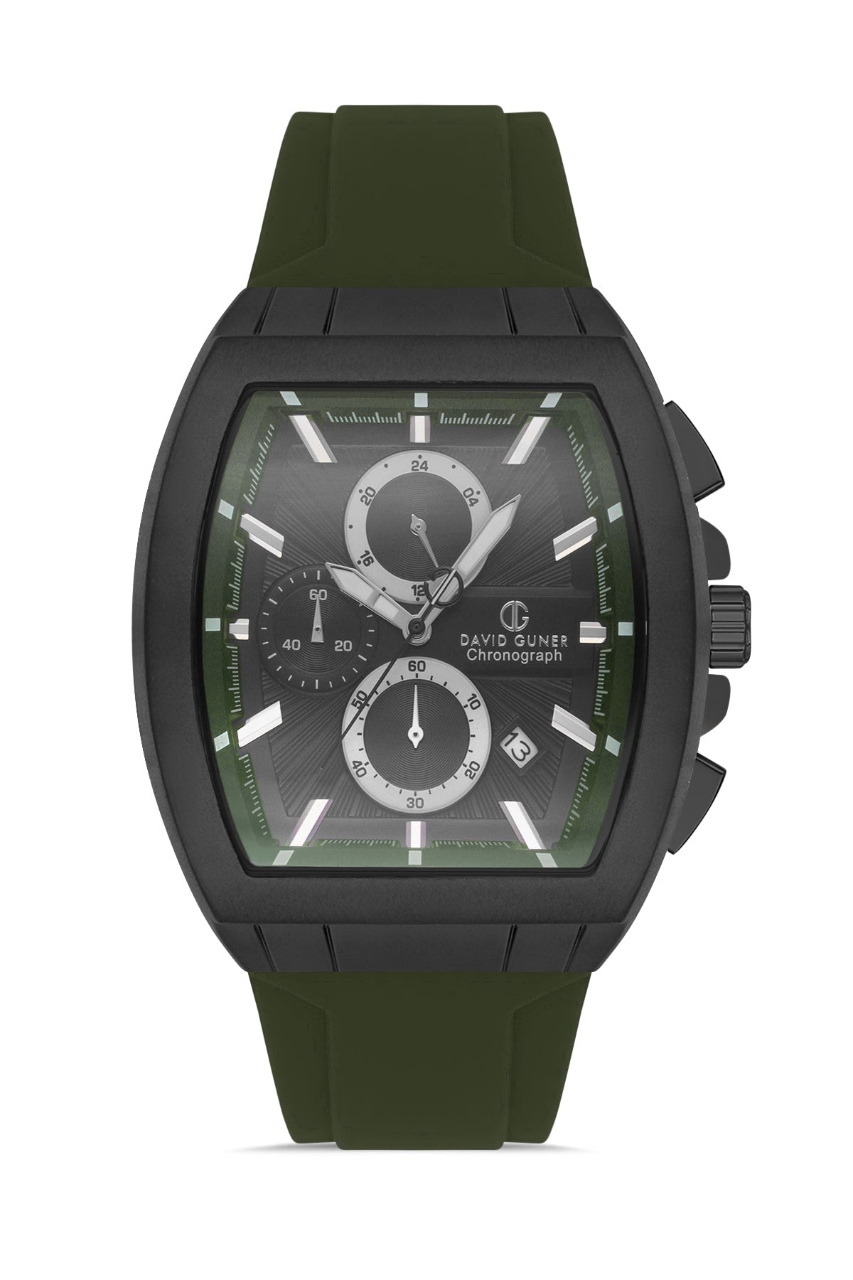 DAVID GUNER Gun Coated Men's Wristwatch with Black Dial and Green Silicone Strap